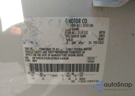 2013 Ford Edge Se z USA, uszkodzony, nr VIN 2FMDK3G93DBA98426